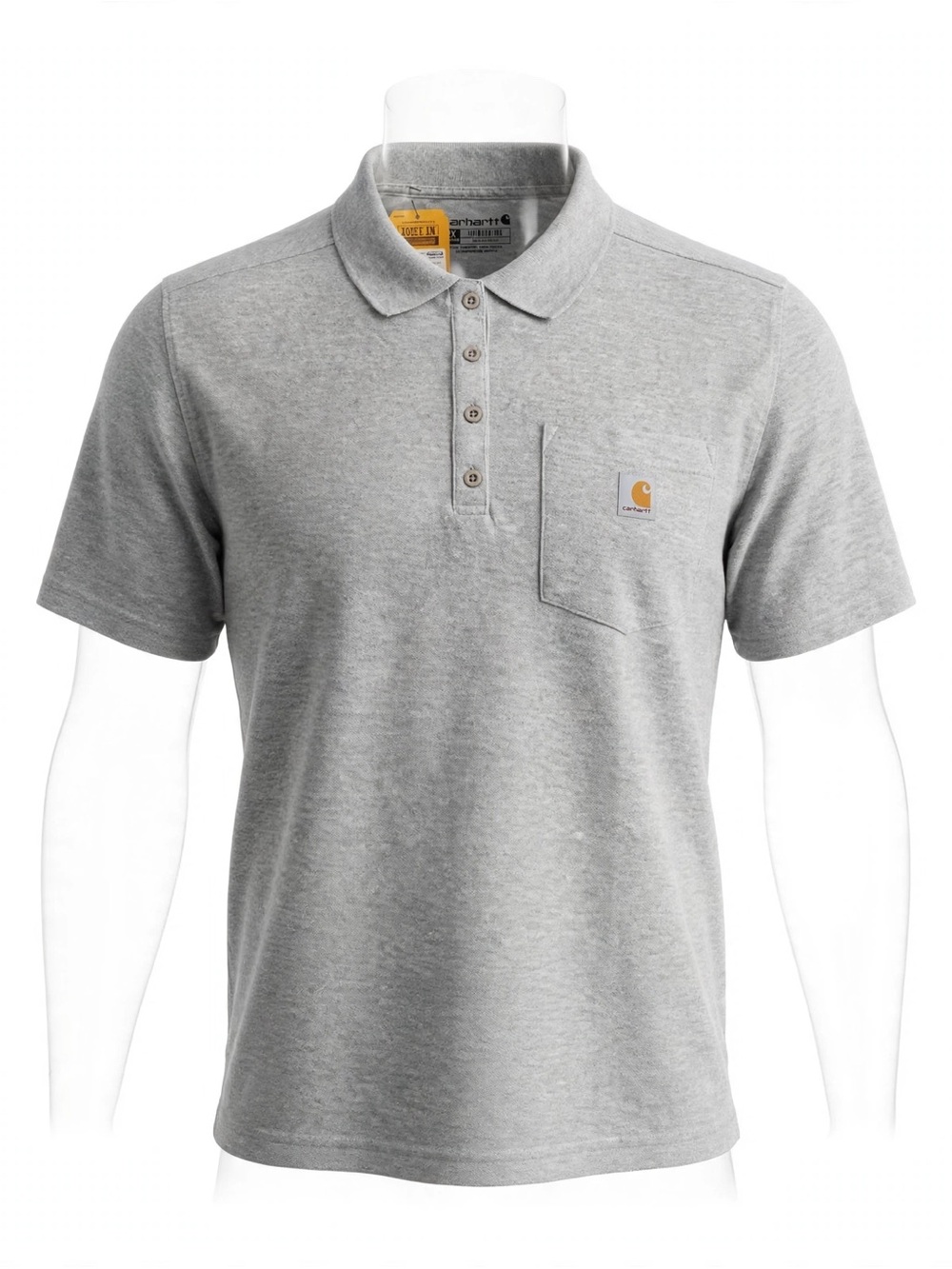 Carhartt Light Heather Gray Henley Polo with Chest Pocket